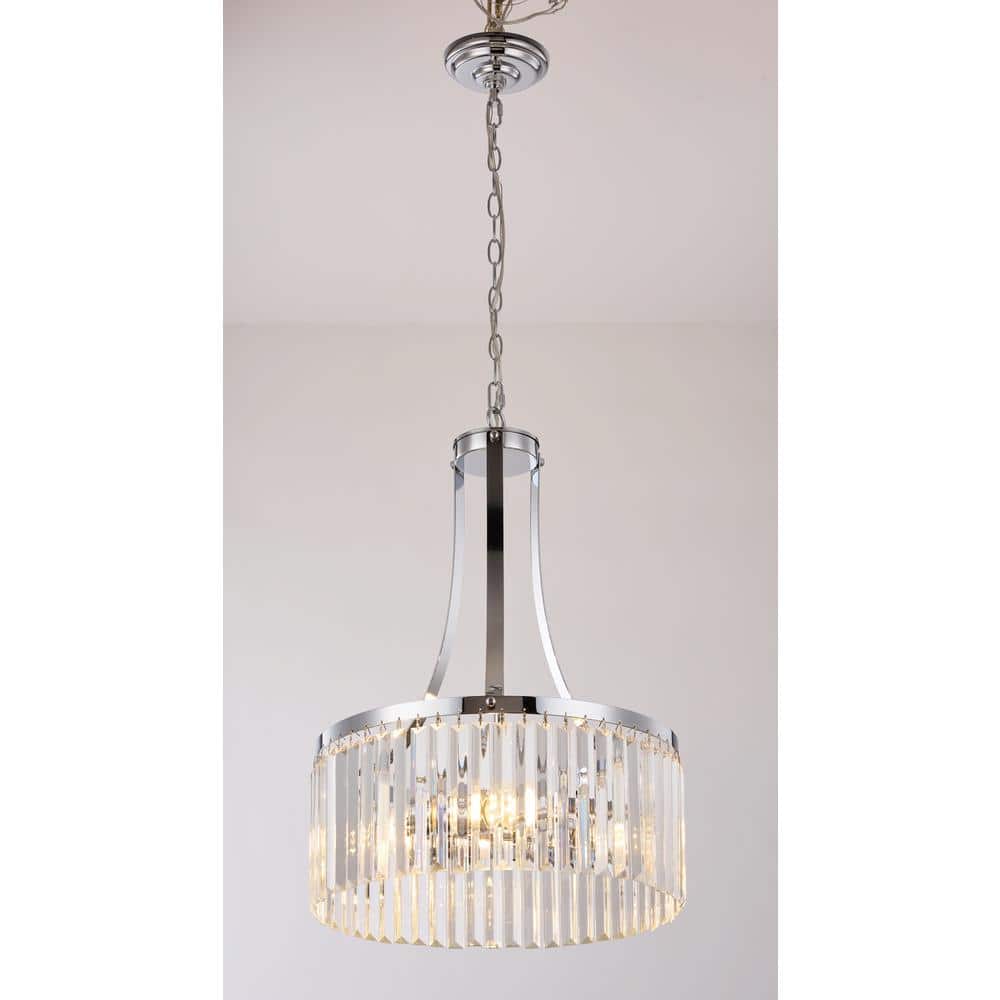Indoor 3Light Chrome Uplight Pendant Round Crystal Chandelier with Shade Adjustable Height LL