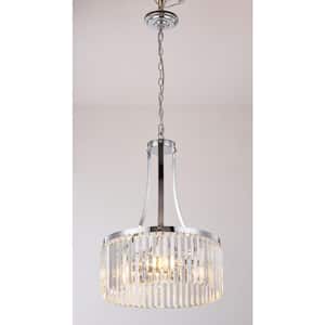Indoor 3-Light Chrome Uplight Pendant Round Crystal Chandelier with Shade Adjustable Height