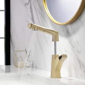 Single Handle Vessel Sink Faucet with Pull Out Sprayer and Adujst Height Function in Brushed Gold