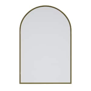 20 in. W x 30 in. H Framed Arched Bathroom Vanity Mirror in Satin Brass