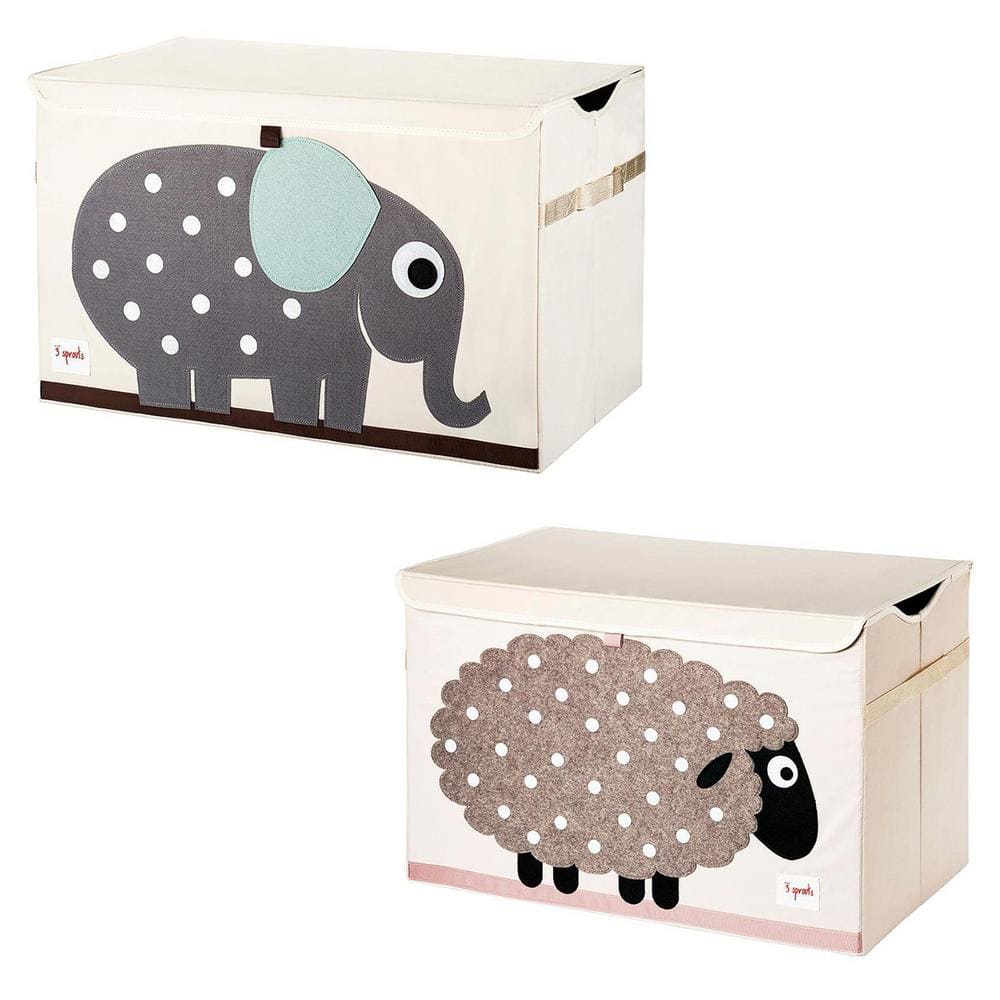 Collapsible Multi-Colored Toy Chest Storage Bin Bundle with Elephant Plus Sheep (2-Pack)