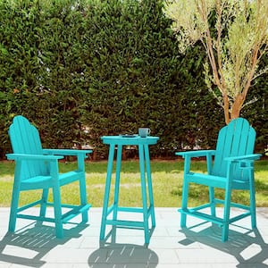 Sean Blue Outdoor Patio Plastic Adirondack Chair and Table Set (3-Piece)
