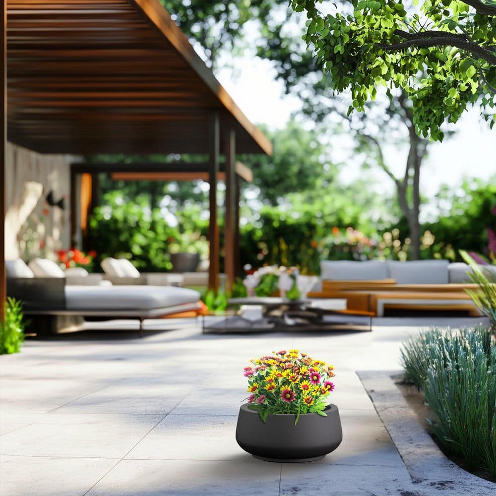 13 in. Small Charcoal Black(Enhanced Core) Concrete Round Planter / Pot with Drainage Holes price history on PriceWatchPro