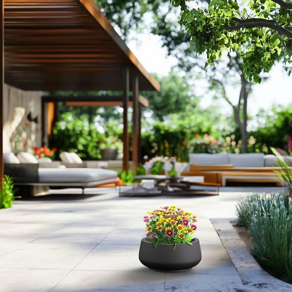 13 in. Small Charcoal Black(Enhanced Core) Concrete Round Planter / Pot with Drainage Holes