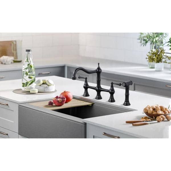Classic Double Handle Bridge Kitchen Faucet with Side Sprayer in Oil Rubbed Bronze