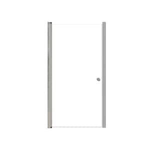 Lyna 35 in. W x 70 in. H Pivot Frameless Shower Door in Brushed Stainless with Clear Glass