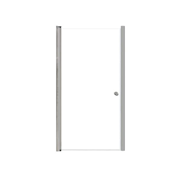 Transolid Lyna 35 in. W x 70 in. H Pivot Frameless Shower Door in Brushed Stainless with Clear Glass