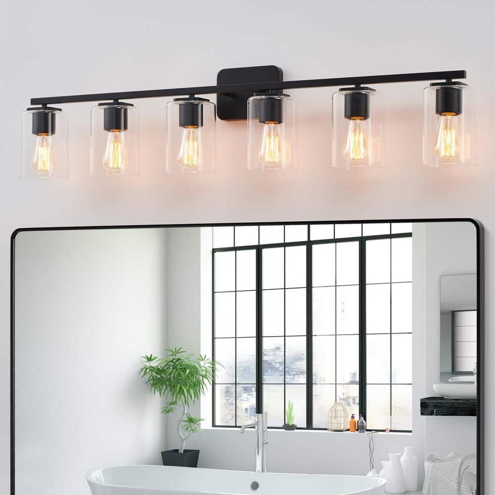 43.25 in. 6-Light Black Clemmon Vanity Light with Square Glass Shade price history on PriceWatchPro