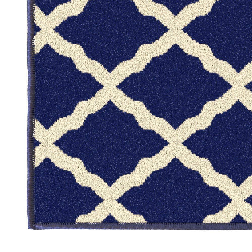 Navy and Ivory Synthetic Trellis Non-Slip Area Rug, 2'3" x 3'