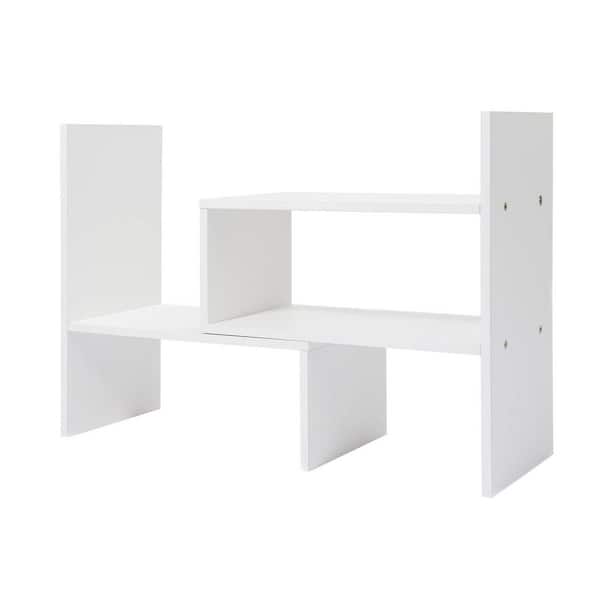 Adjustable Desktop Storage Organizer Wood Display Shelf Rack for Office Supplies Desk Organizer White