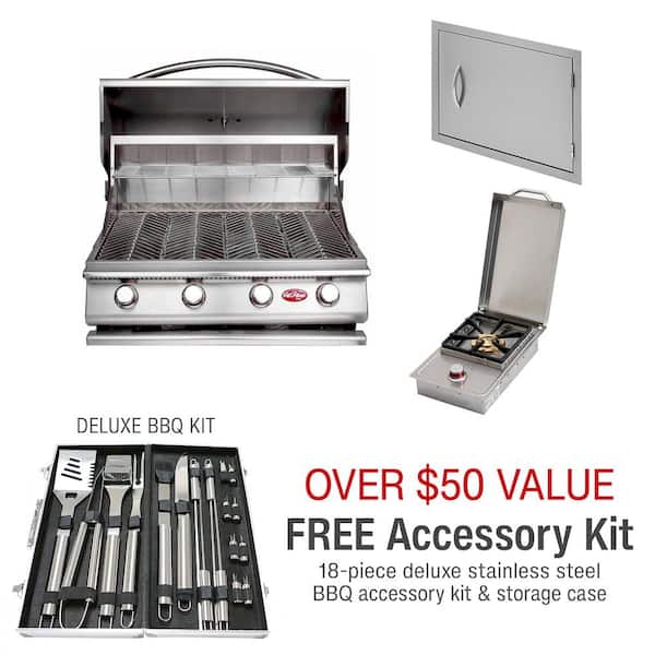 Cal Flame G4 24 in. 4-Burner Built-In Propane Grill with 27 in. Double Door and Single Side Burner