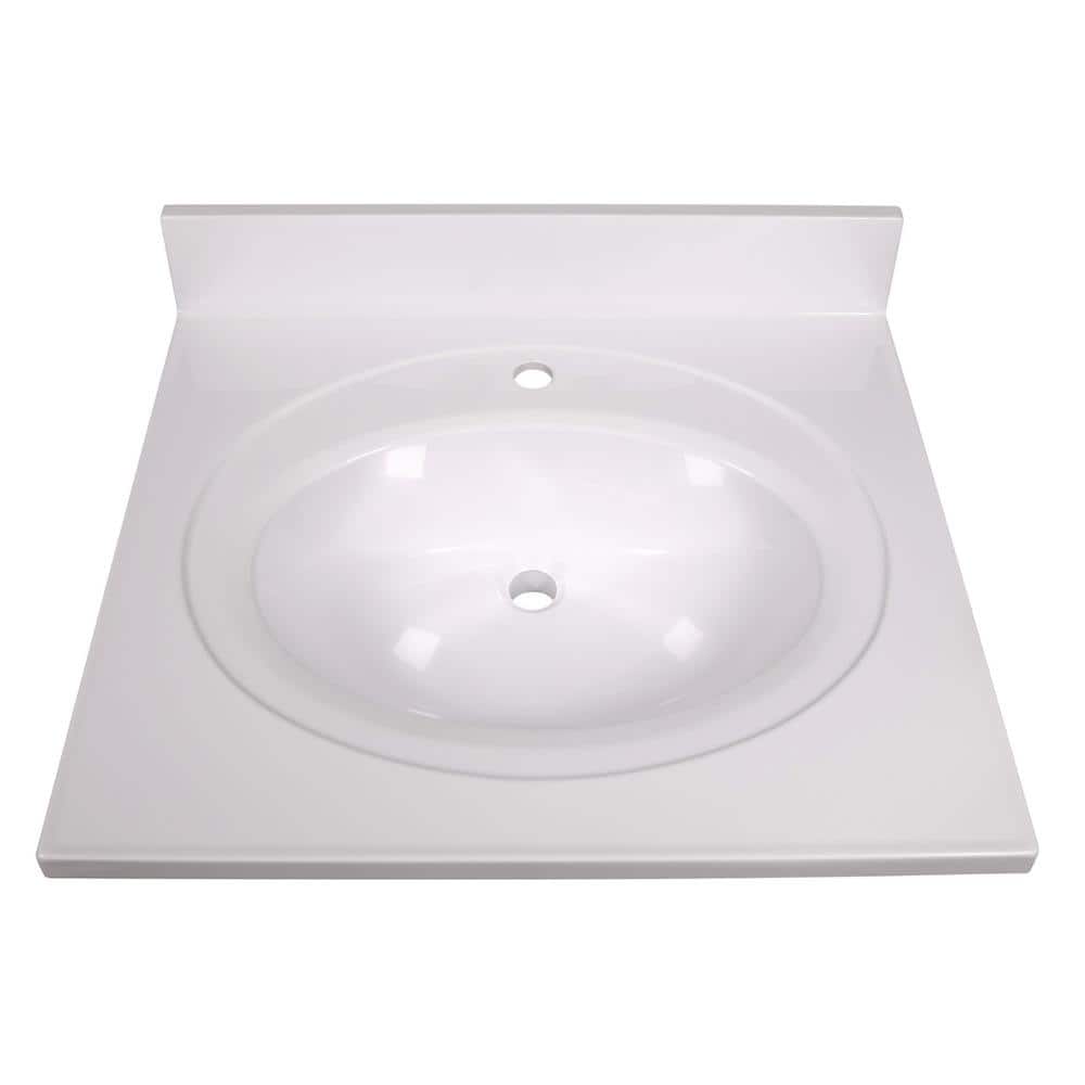 White Cultured Marble Single Vanity Top with Backsplash