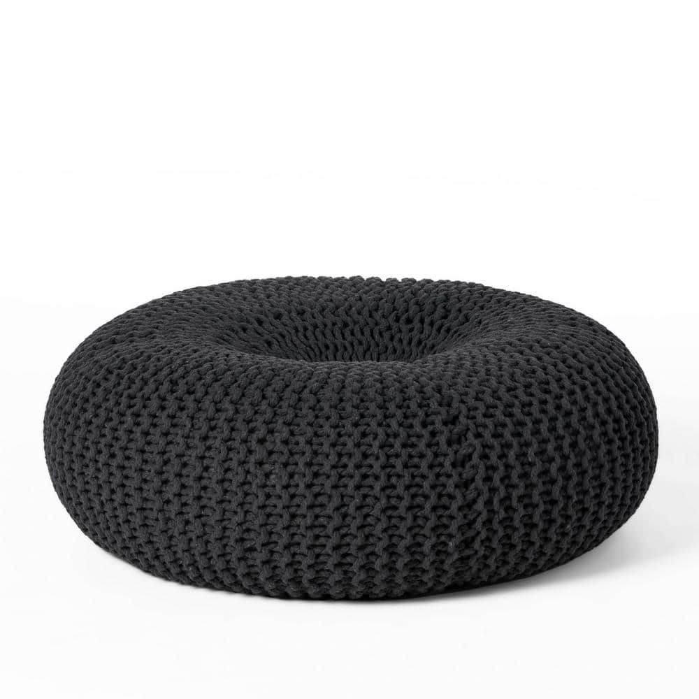 Noble House Everett Dark Gray Knitted Cotton Donut Pouf