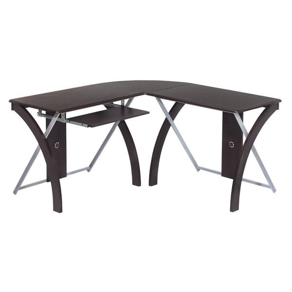 OSP Home Furnishings Espresso and Silver Desk with Pull-Out Keyboard Tray