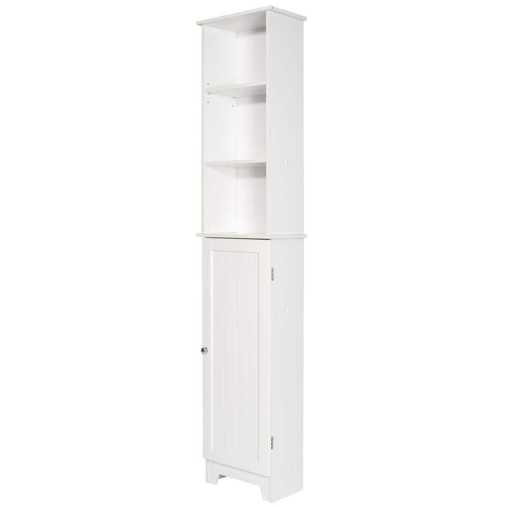Contemporary White Wood Tall Floor Shelf with Adjustable Shelves