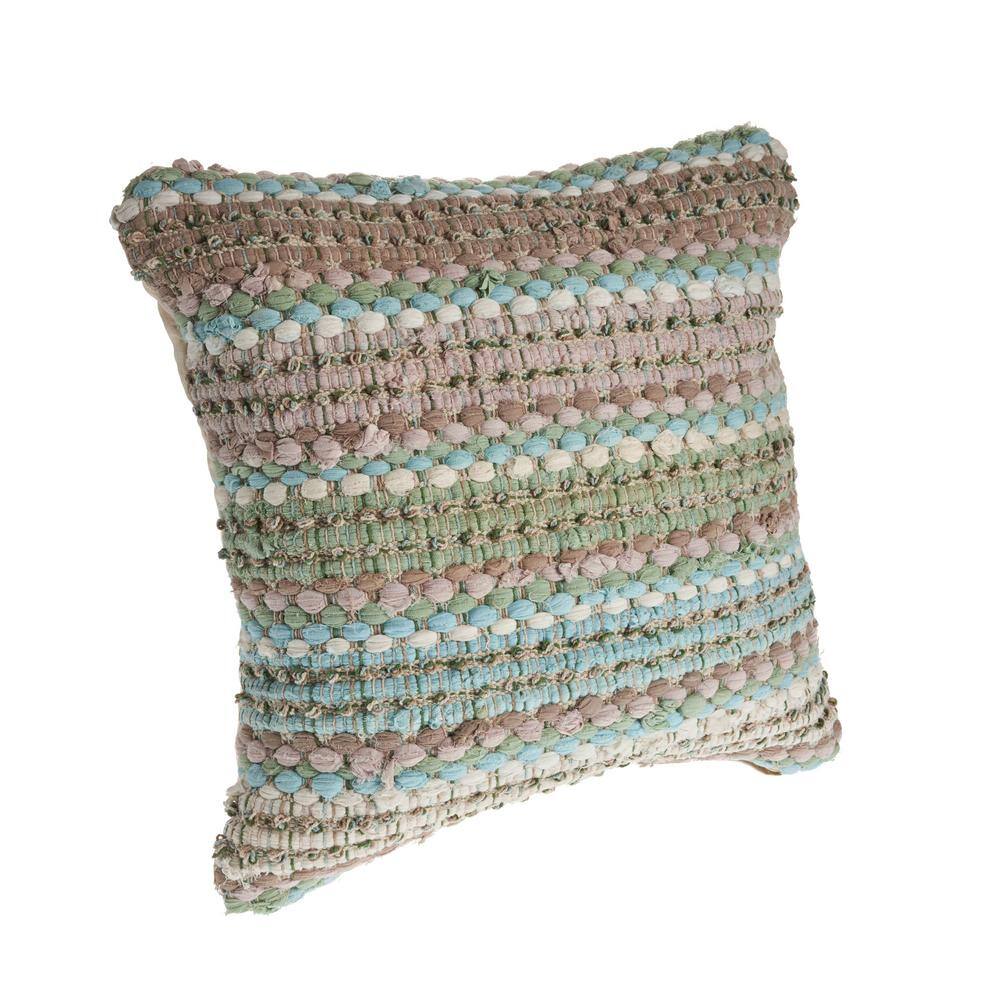 Green and Blue Textured Cotton Blend Square Throw Pillow Set
