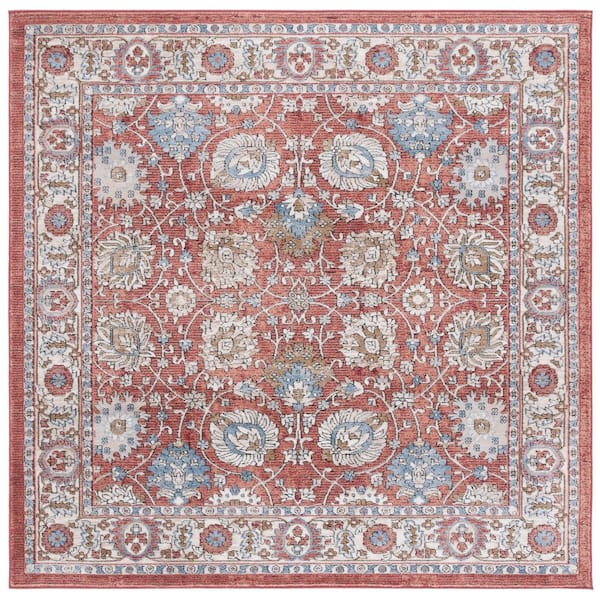 Rosewood 7 ft. x 7 ft. Ivory/Red Ornate Floral Square Area Rug