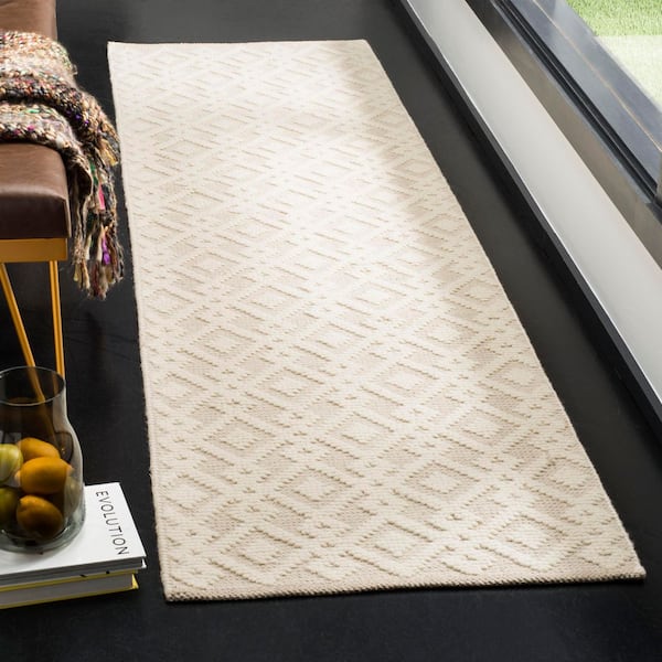 Vermont 2 ft. x 10 ft. Ivory Geometric 2--Tone Runner Rug