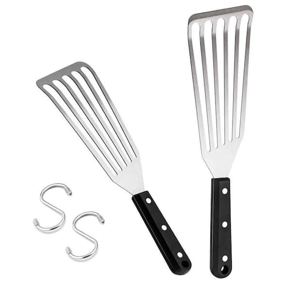 2-Pack Fish Spatula Turner, 12.5/11 in. Stainless Steel Slotted Spatula Set, Full Tang ABS Handle, Dishwasher Safe
