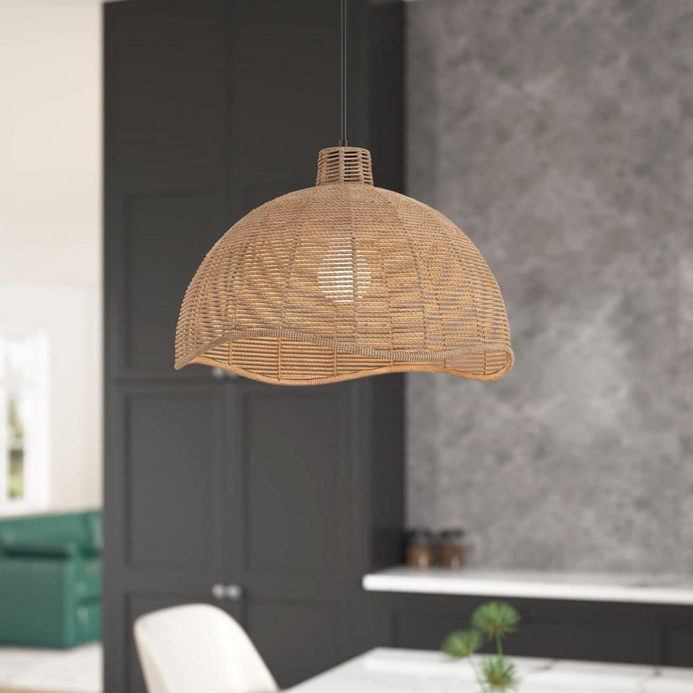 aiwen Farmhouse 15.94 in. 1-Light Rattan Pendant Light