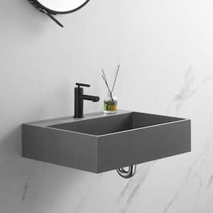 26 in. Single Faucet Hole Wall-Mount Install or On Countertop Bathroom Sink in Matte Gray
