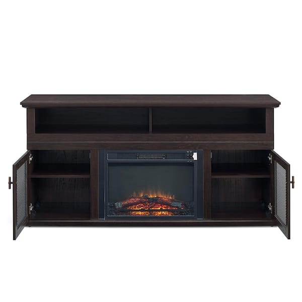 STICKON 64.5 in. W Dark Brown TV Stand with 0-Drawer Fits TV's up to 65 in. with Electric Fireplace