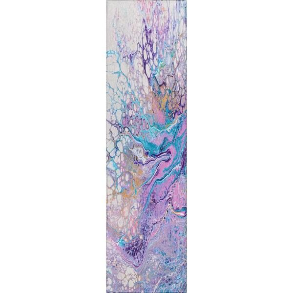 Karina Purple 2 ft. 3 in. x 7 ft. 6 in. Geometric Indoor/Outdoor Area Rug