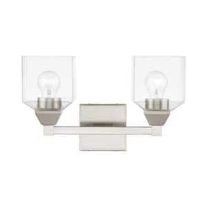 Lansford 15 in. 2-Light Brushed Nickel Vanity Light with Clear Glass