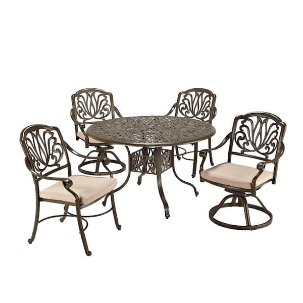 Home Styles Floral Blossom Taupe 5-Piece Patio Dining Set with Beige Cushions