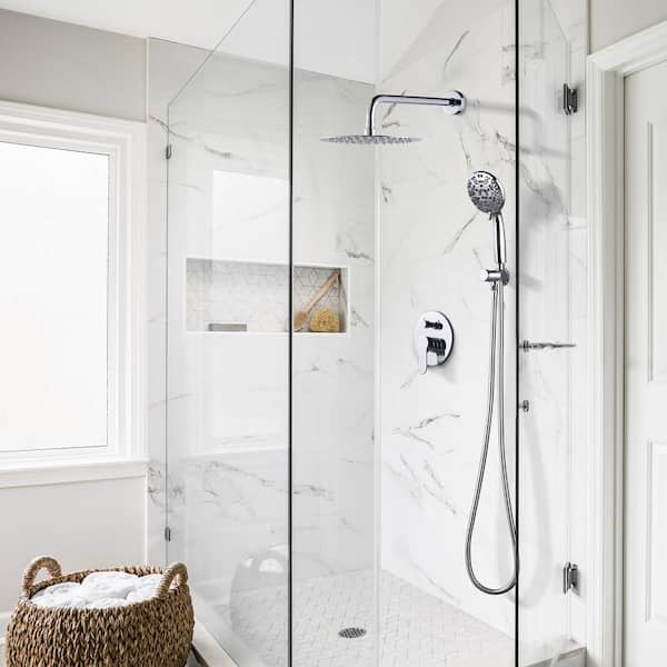 1-Spray Patterns with 1.8 GPM 10 in. Wall Mount Rain Fixed Shower Heads with 4.5 in. Hand Showerhead in Polished Chrome