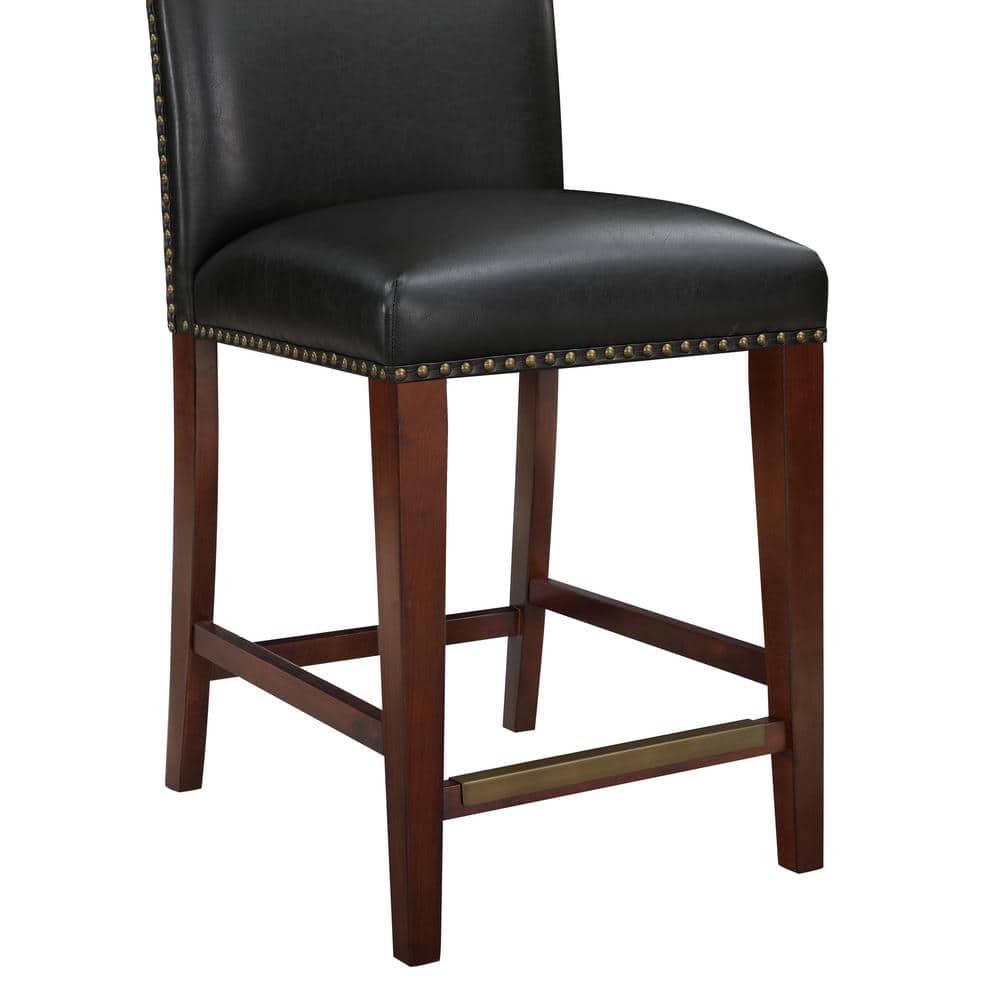 Bristol Traditional Brown Faux Leather Counter Stool with Antique Brass Trim