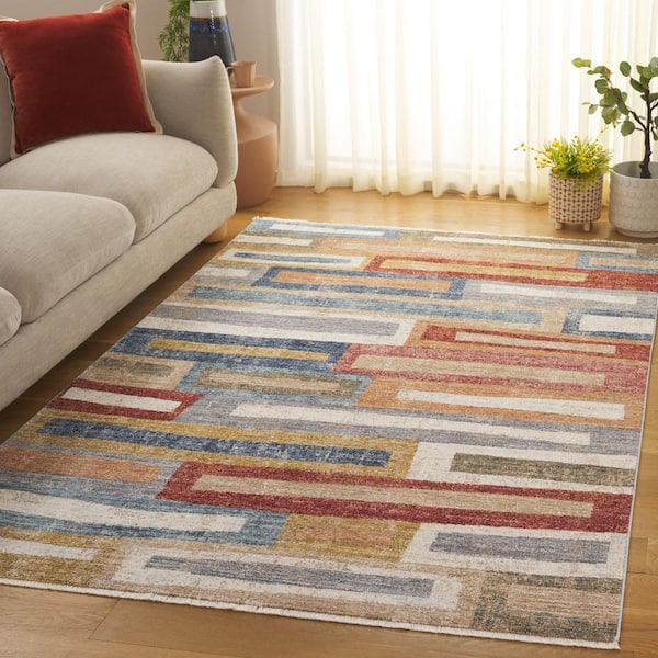 Forum 9 ft. x 13 ft. Rust/Blue Gray Geometric Blocks Area Rug