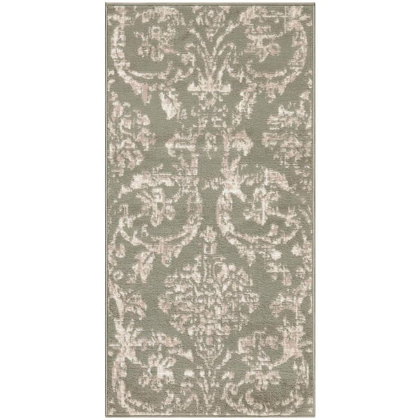 Nourison Jubilant Olive doormat 2 ft. x 4 ft. Damask Transitional Area Rug