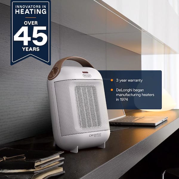 DeLonghi 1500-Watt 11 in. Electric White Capsule Compact Ceramic