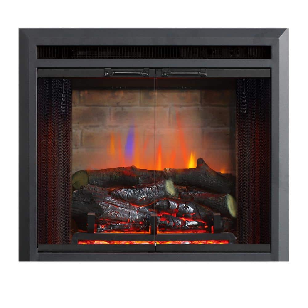 PuraFlame 23 in. W Electric Fireplace Insert with Fire Crackling  Sound,Glass Door and Mesh Screen, 750/1500W, Black HM42B - The Home Depot