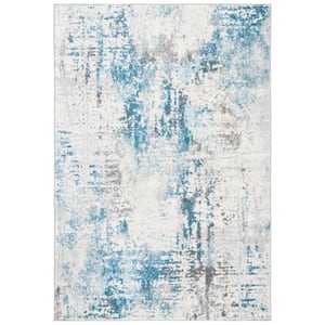 Tulum Ivory/Blue 9 ft. x 12 ft. Distressed Rustic Area Rug