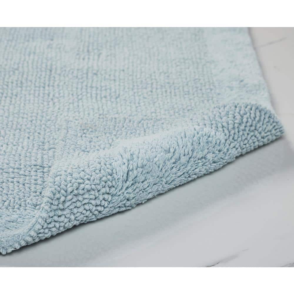 Blue Cotton Tufted Reversible 3-Piece Bath Rug Set