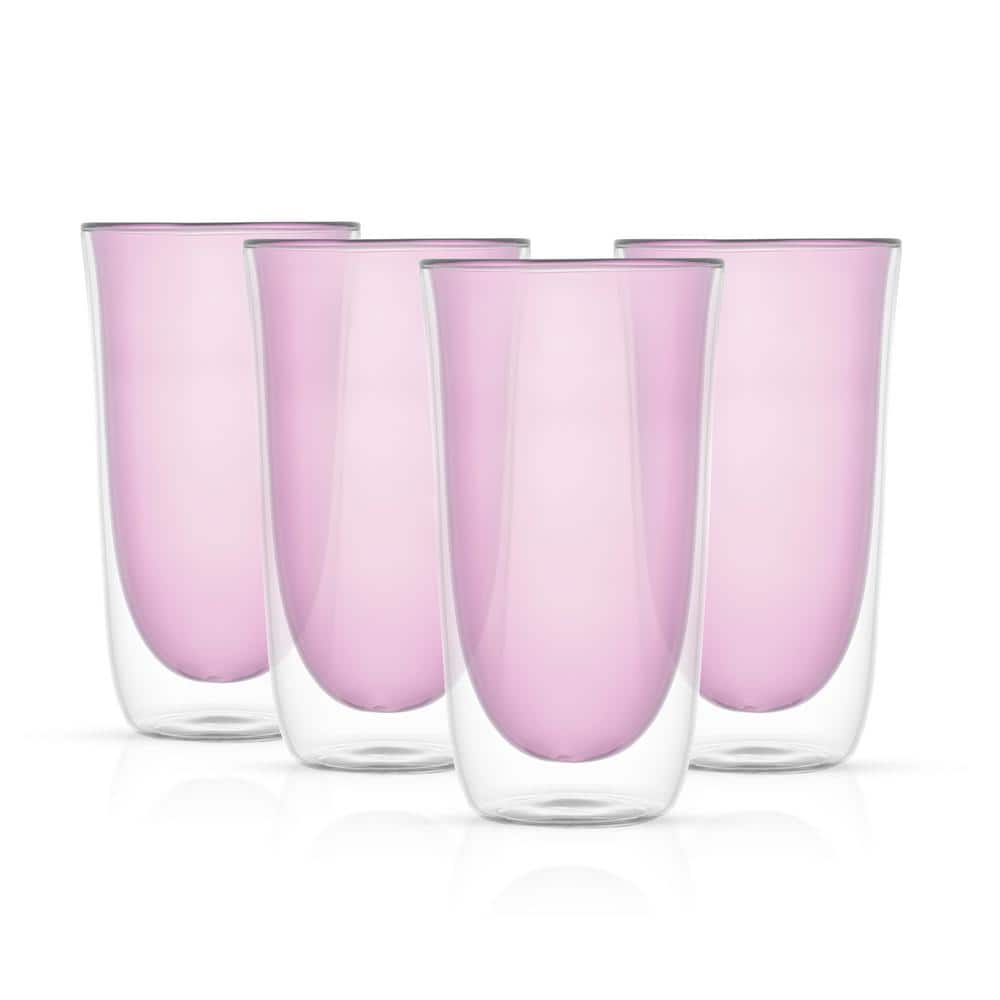 Tag? 2 Pc Wide Mouth Hand Blown Pink Bubble Glass Tumblers Drinking Glasses