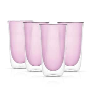 Spike 13.5 oz. Borosilicate Glass Pink Colored Double Wall Highball Drinking Glass Set (Set of 4)