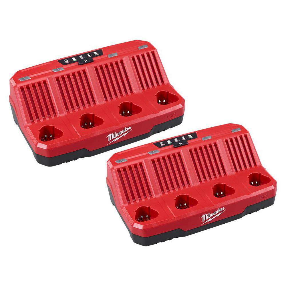 Milwaukee M12 12- Volt Lithium-Ion 4-Port Sequential Battery Charger  (2-Pack) 48-59-1204-48-59-1204 The Home Depot