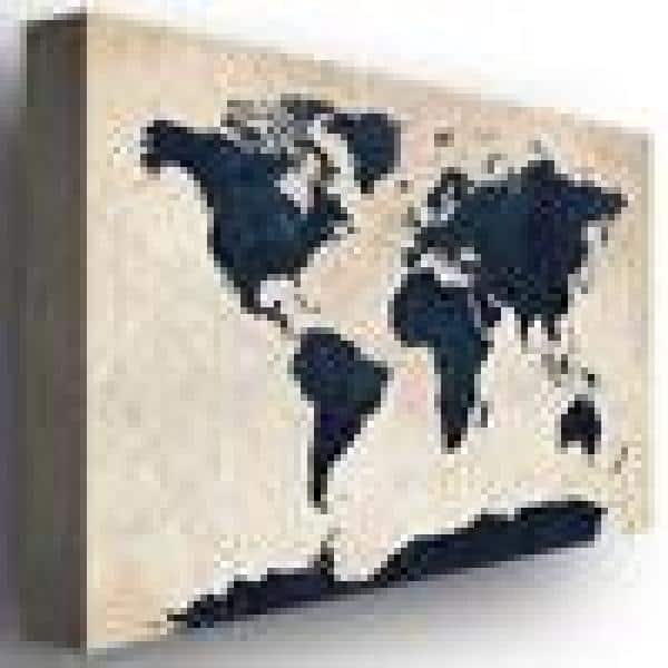 Navy and Beige Abstract World Map Canvas Print