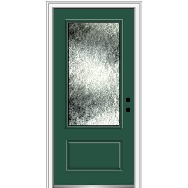 MMI Door Rain Glass 36 in. x 80 in. Left-Hand Inswing 3/4 Lite 1-Panel Painted Hunter Green Prehung Front Door, 6-9/16 in. Frame