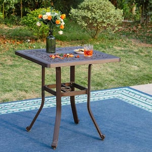 Brown Square Cast Aluminum Outdoor Bistro Table with Umbrella Hole