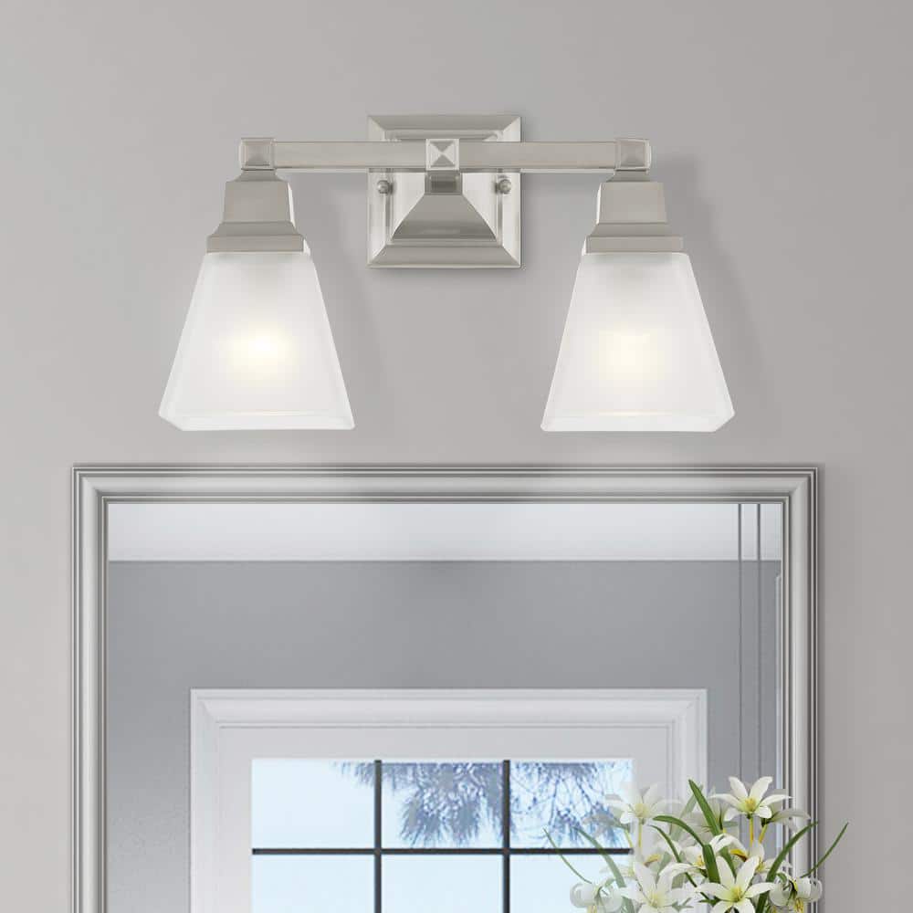 Elegant Brushed Nickel 2-Light Vanity with Frosted Satin Glass
