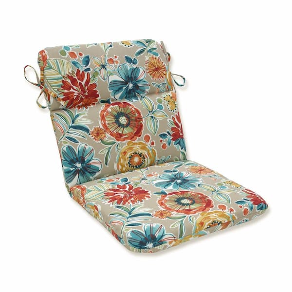 Pillow Perfect Floral Outdoor/Indoor 21 in. W x 3 in. H Deep Seat, 1-Piece Chair Cushion with Round Corners in Tan/Blue Colsen
