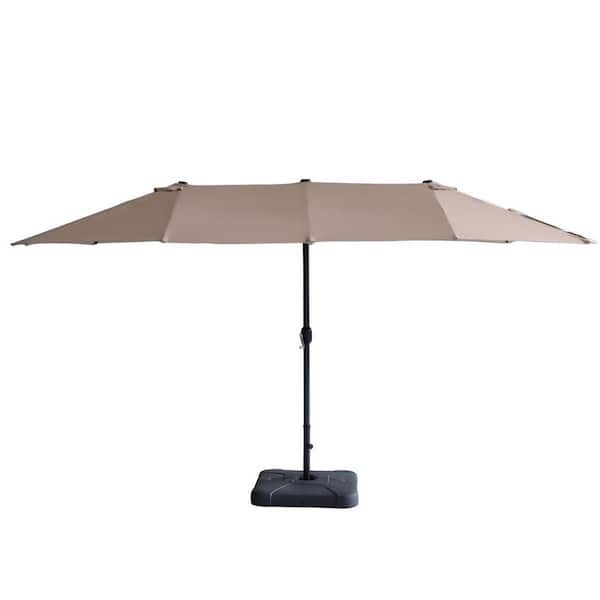cenadinz 15 ft. Market Patio Umbrella, Double-Sided Offset Umbrella w/Large UV-Proof Canopy, Wind Vent, Open Close Crank in Khaki