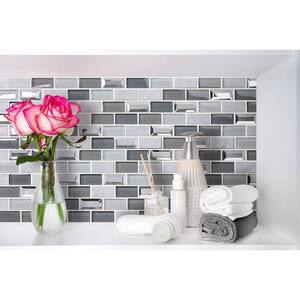 Gatsby Gray Backsplash 3.93 in. x 4.33 in. Brick Joint Marble Glass Mirror Mosaic Wall Tile Sample (0.11 sq. ft./Ea)