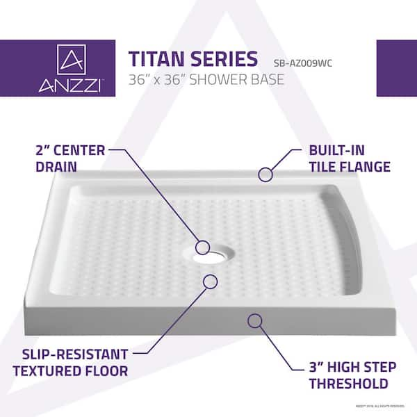 ANZZI Titan Series 36 in. x 36 in. Double Threshold Shower Base in 