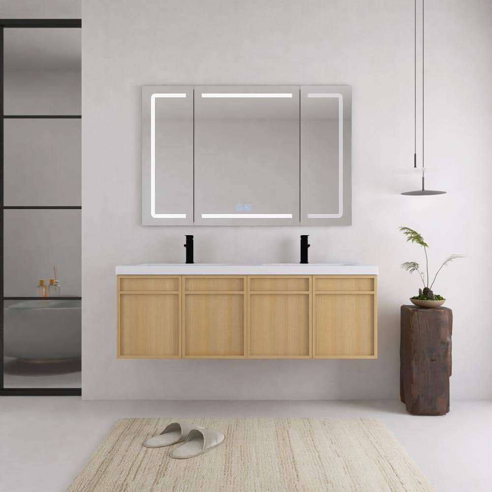 60 in. Double Floating oak Bath Vanity with White Resin Top Unassembled price history on PriceWatchPro