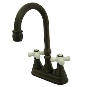 Classic 2-Handle Bar Faucet with Porcelain Handles in Oil Rubbed Bronze